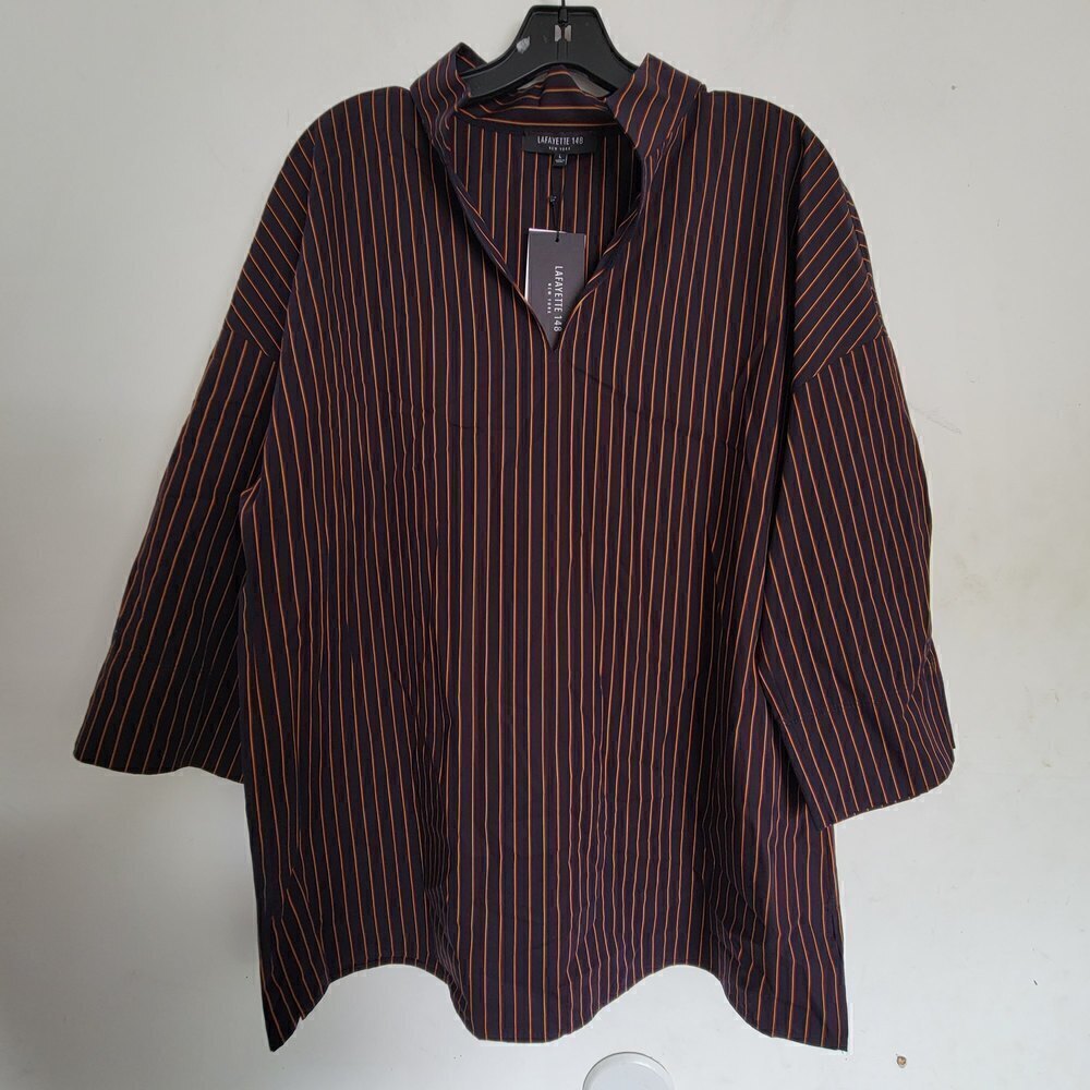 NEW Lafayette 148 Multicolor Striped V Neck Wide Sleeve Blouse Shirt Size Large